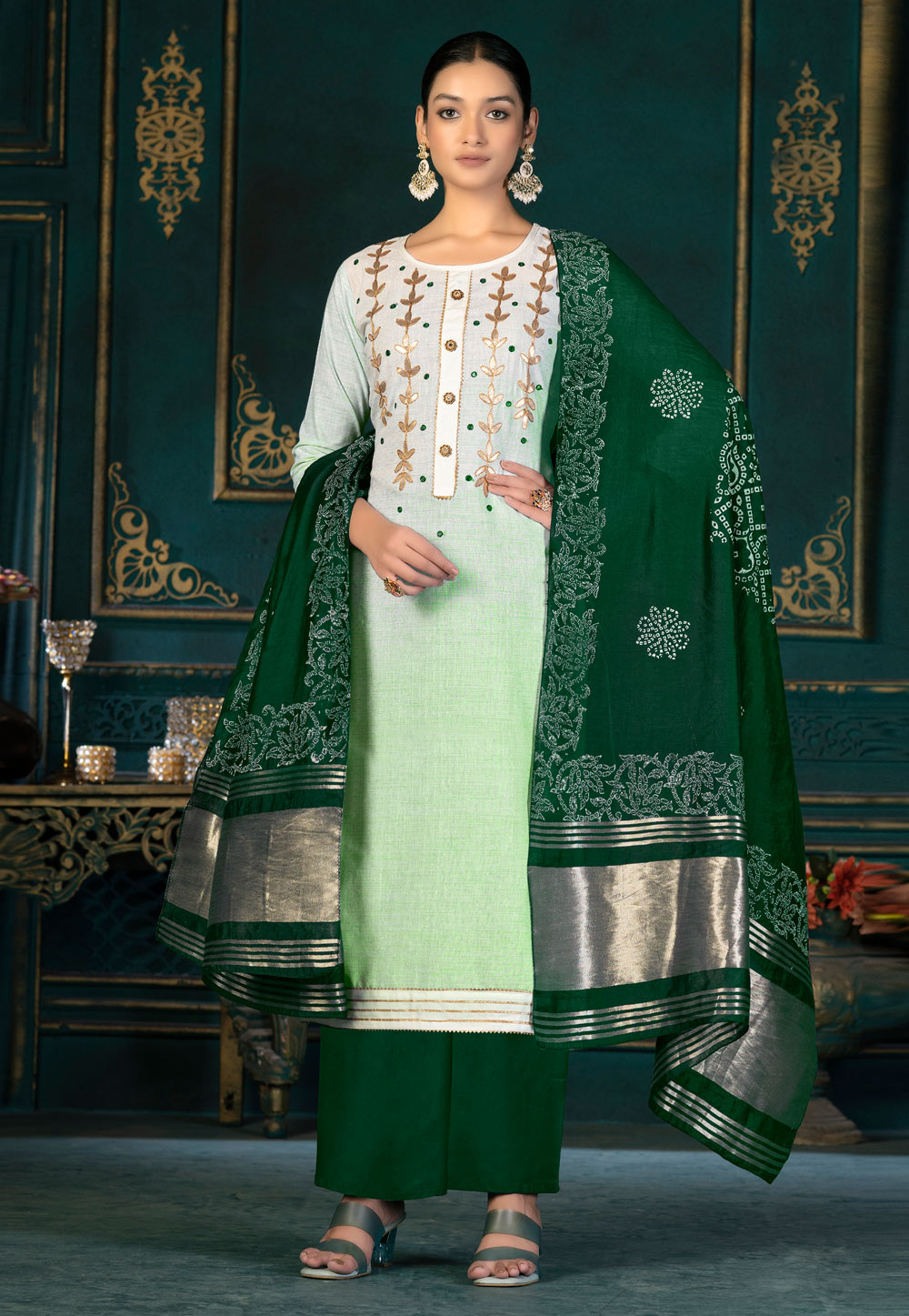 Pista Green Cambric Cotton Pakistani Suit 267640