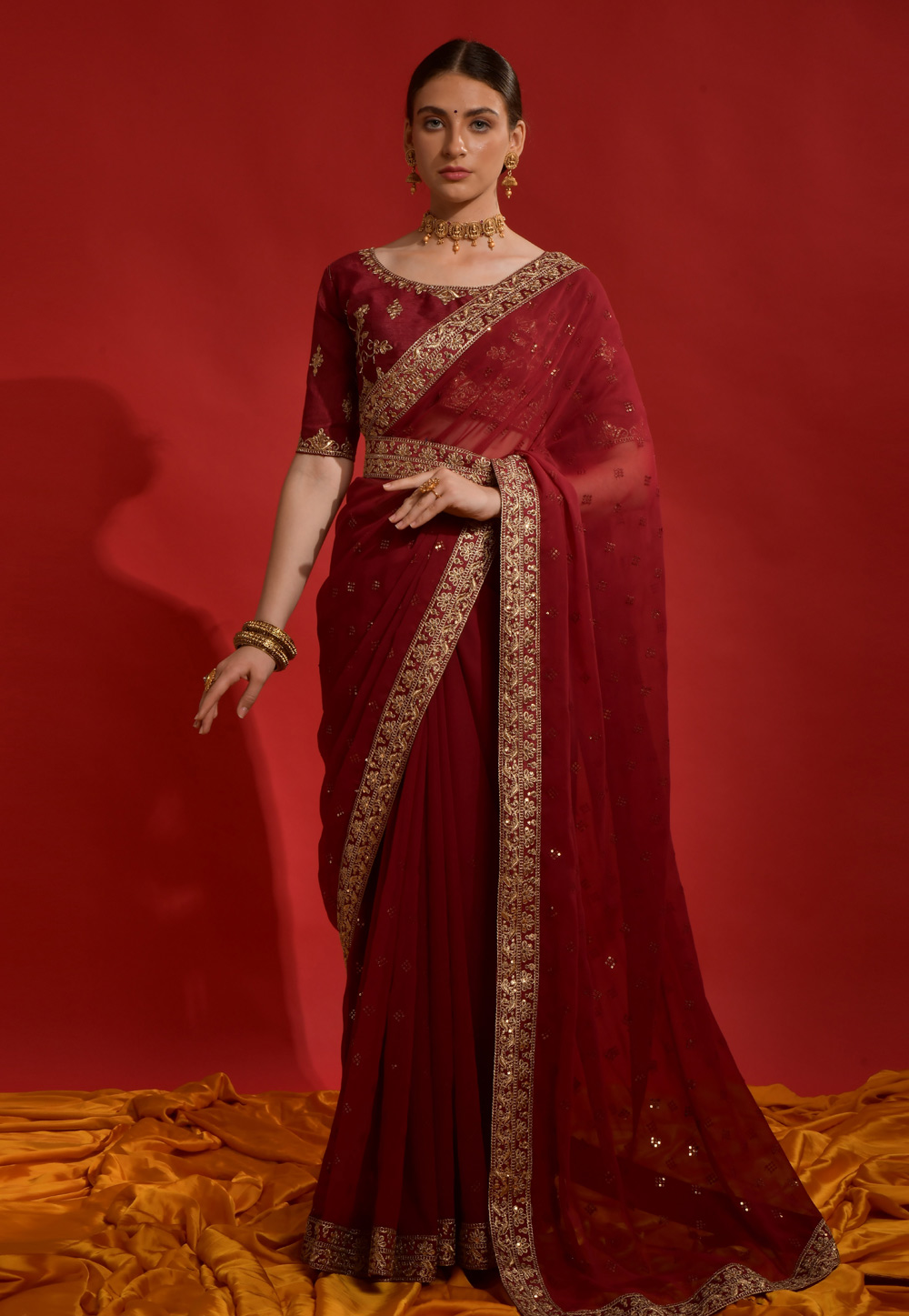 Maroon Georgette Saree With Blouse 267647