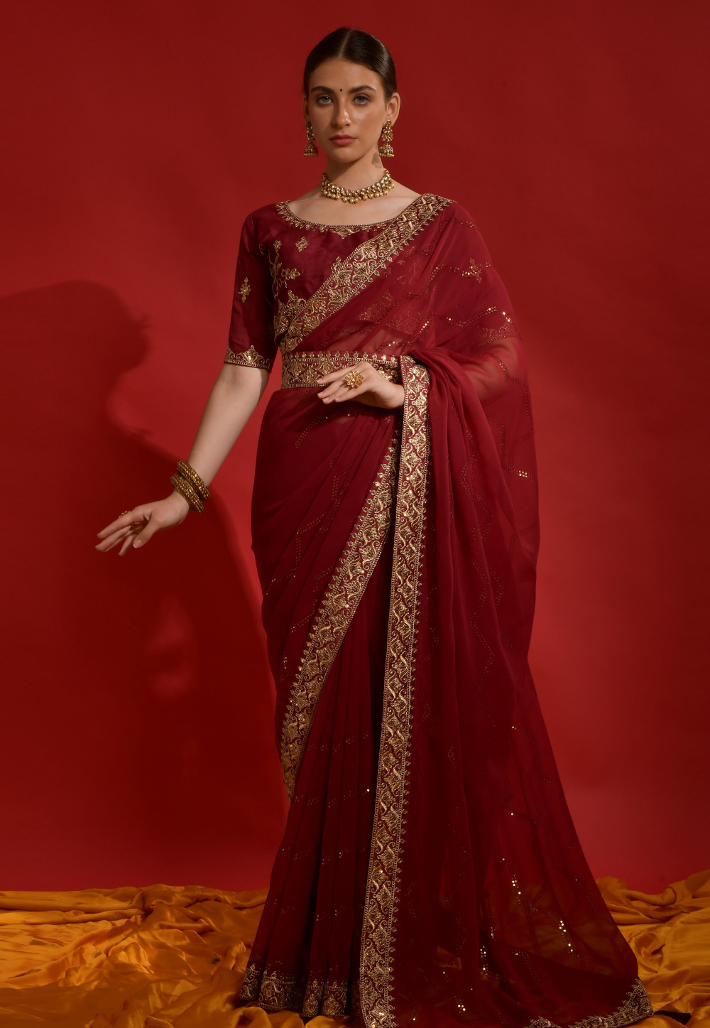 Maroon Georgette Saree With Blouse 267652
