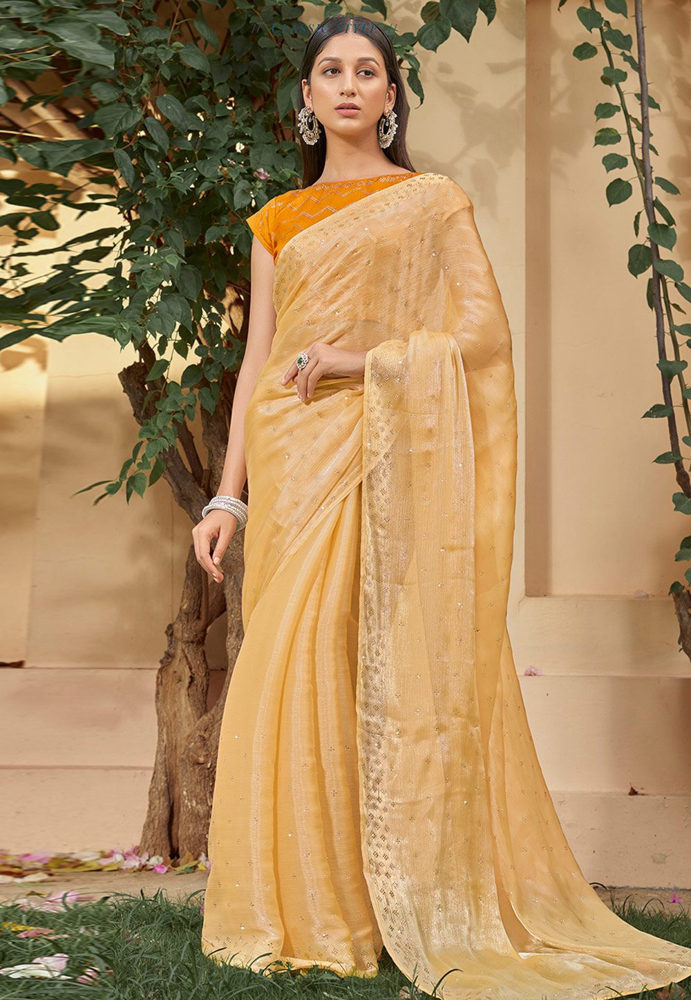 Yellow Chinon Saree With Blouse 267786
