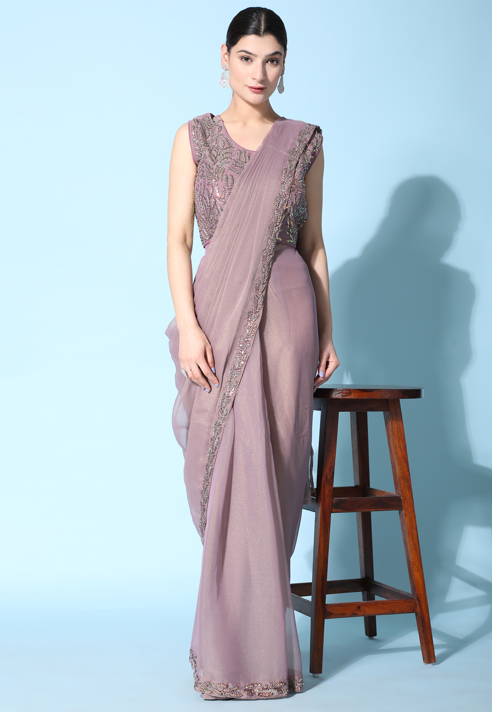 Pink Organza Plain Saree With Designer Blouse 267754