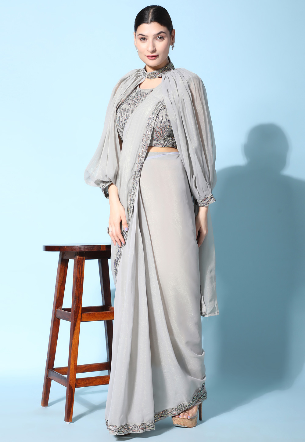Grey Organza Plain Saree With Designer Blouse 267755