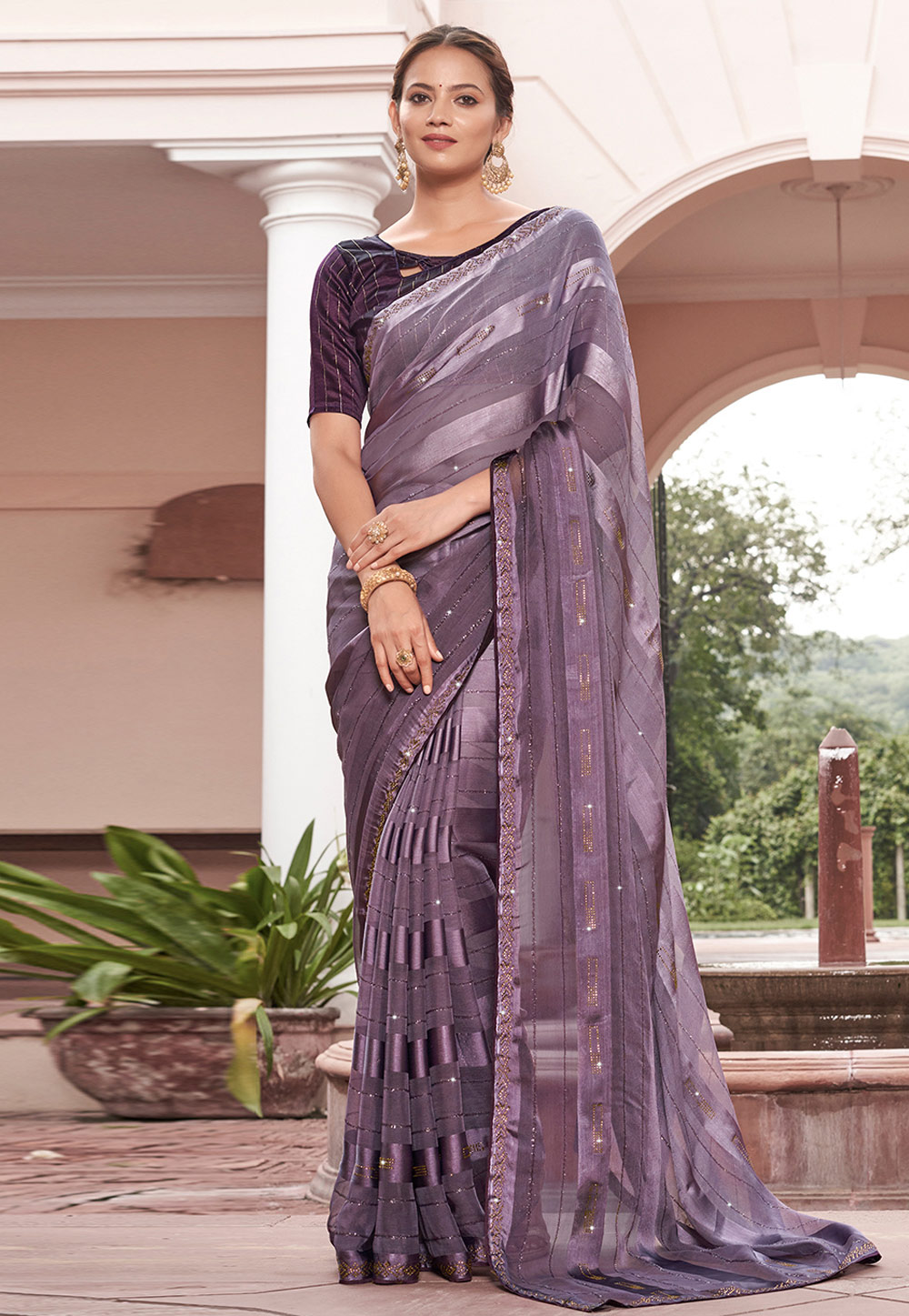 Purple Chiffon Saree With Blouse 267790