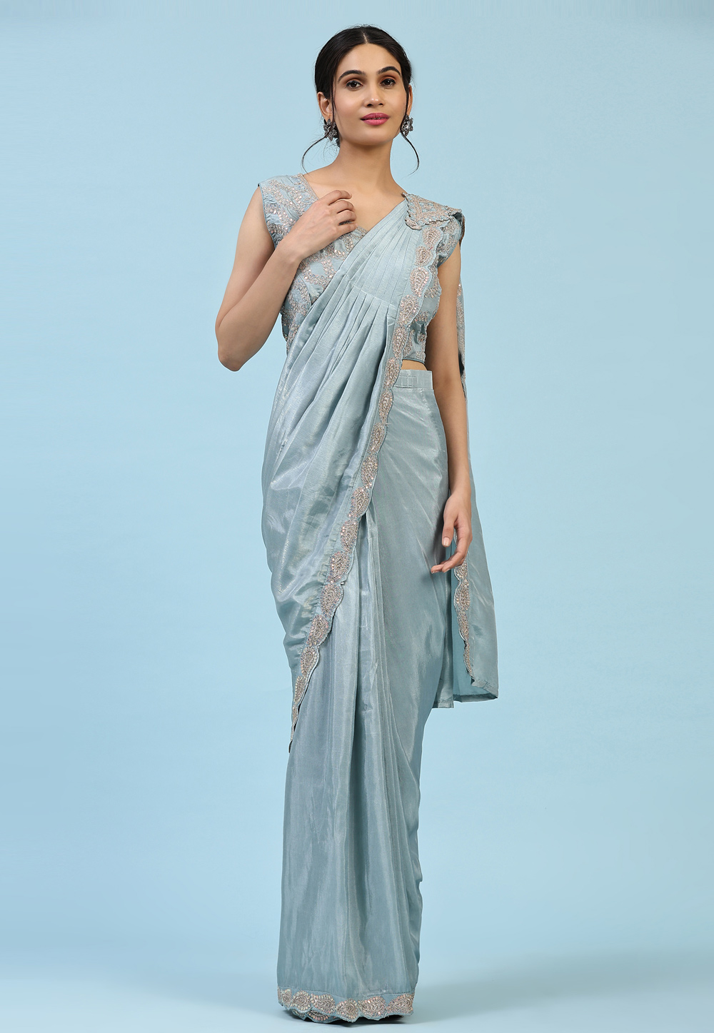 Sky Blue Satin Silk Designer Saree 267854