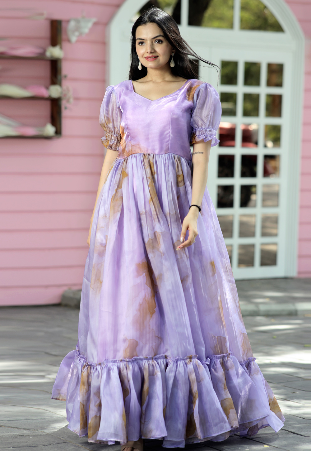 Lavender Silk Printed Gown 267939