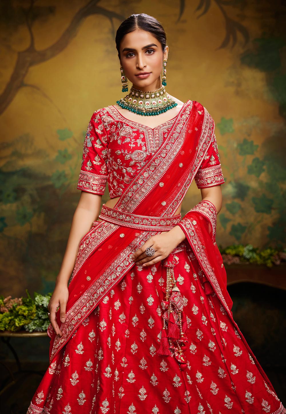 Excellent Silk Fabric Red Color Bridal Lehenga Choli With Heavy Look  Embroidered Work