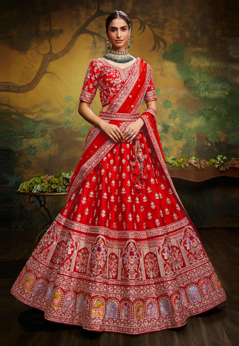 Red and Green Color Wedding lehenga – Panache Haute Couture
