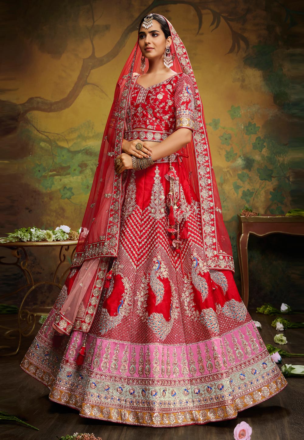 Red Silk Bridal Lehenga Choli 268049