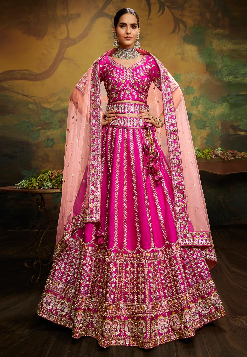 Pink Silk Circular Lehenga Choli 268051