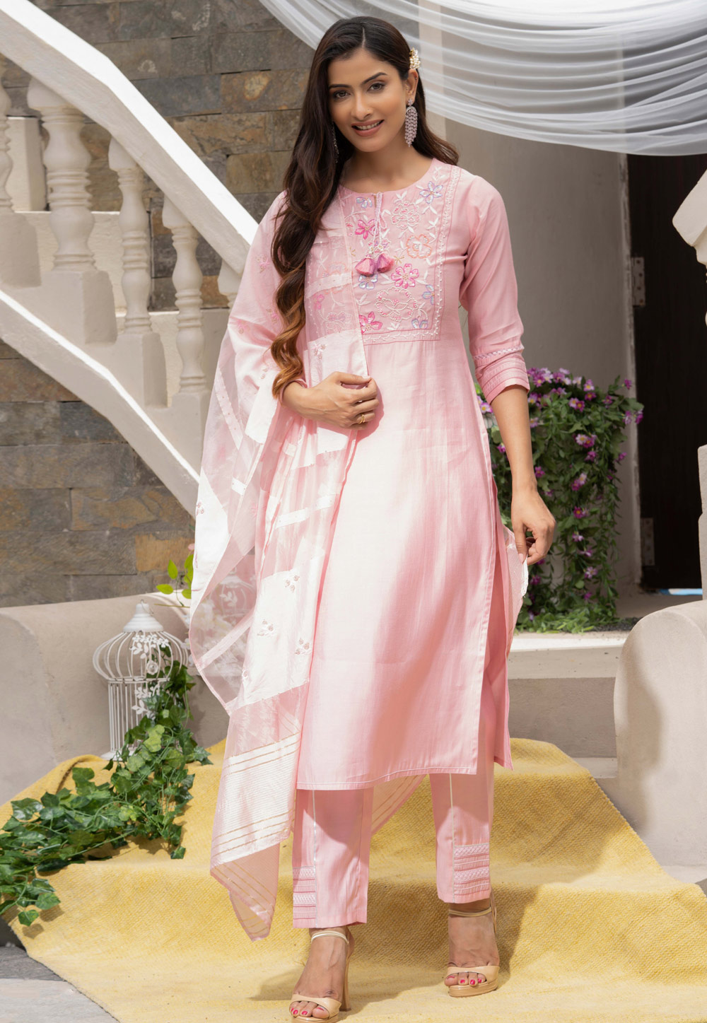 Pink Silk Readymade Pant Style Suit 268073