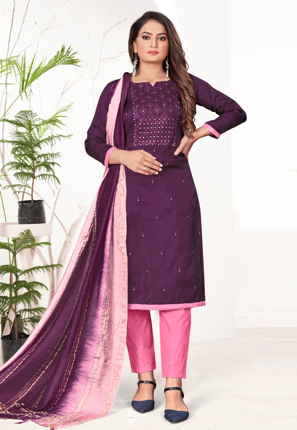 Purple Silk Pakistani Suit 268080