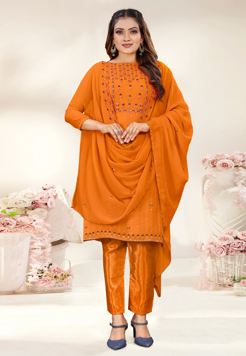 Orange Georgette Pakistani Suit 268095