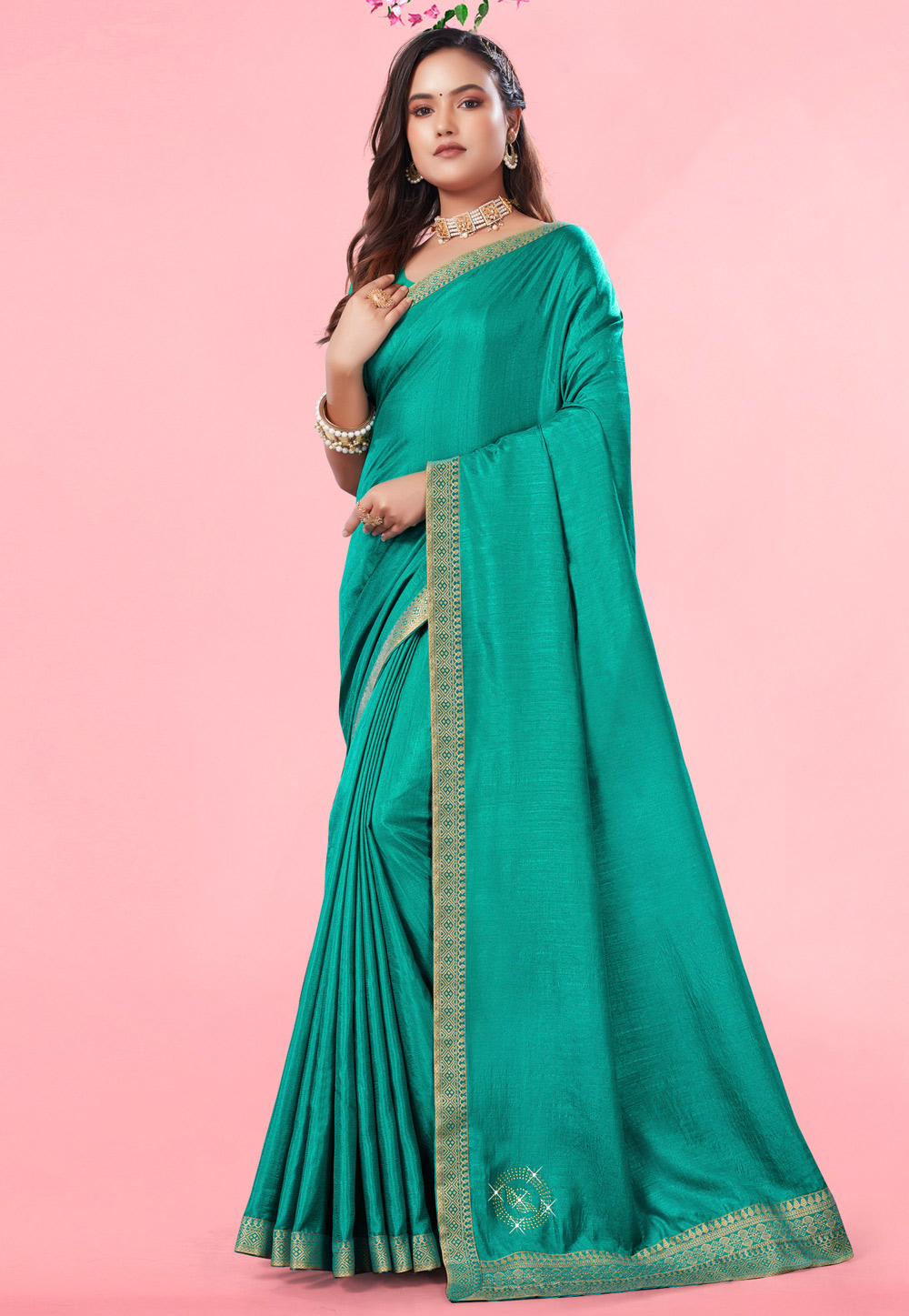 Sea Green Silk Saree With Blouse 268306