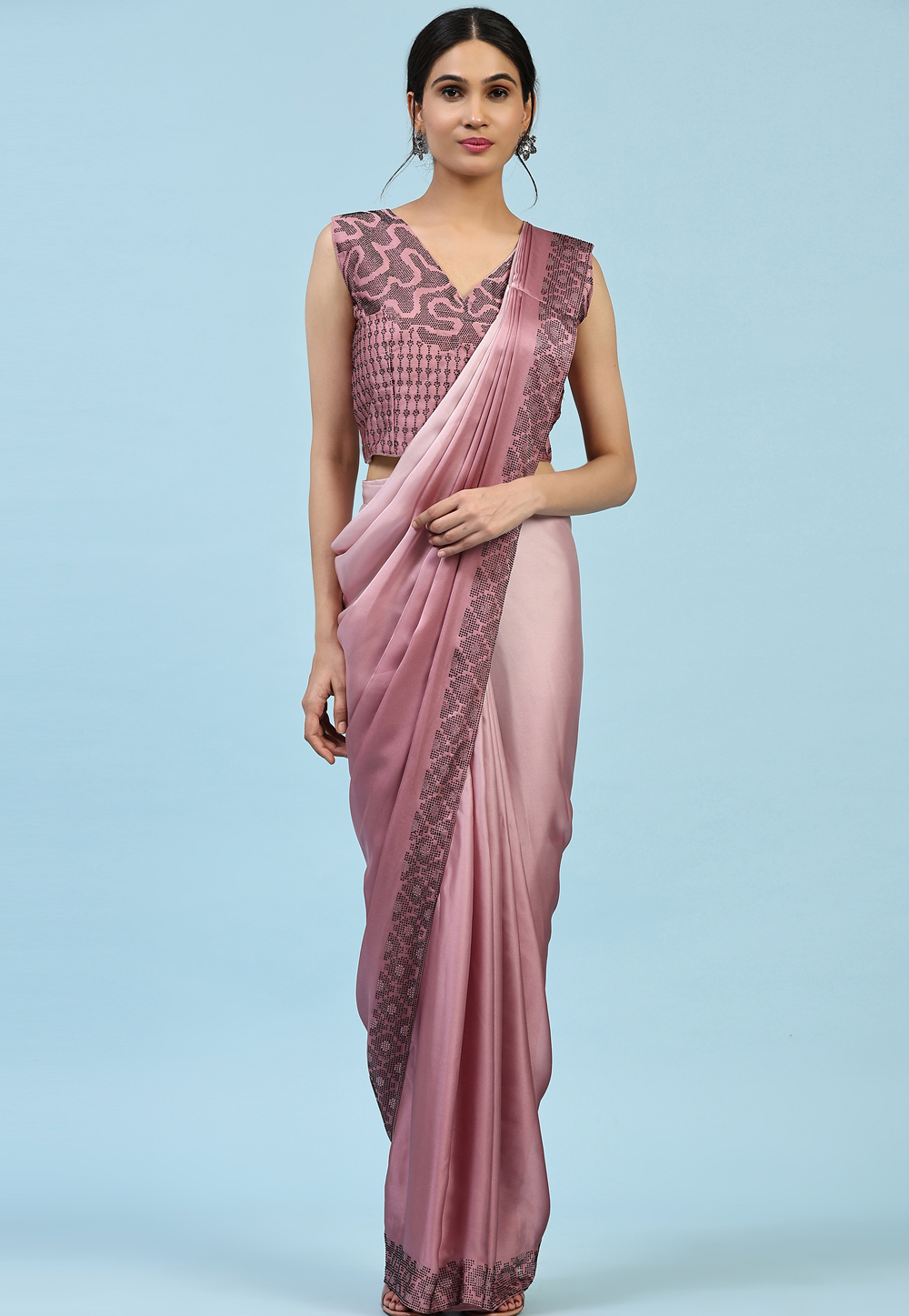 Light Pink Satin Georgette Saree With Blouse 268461