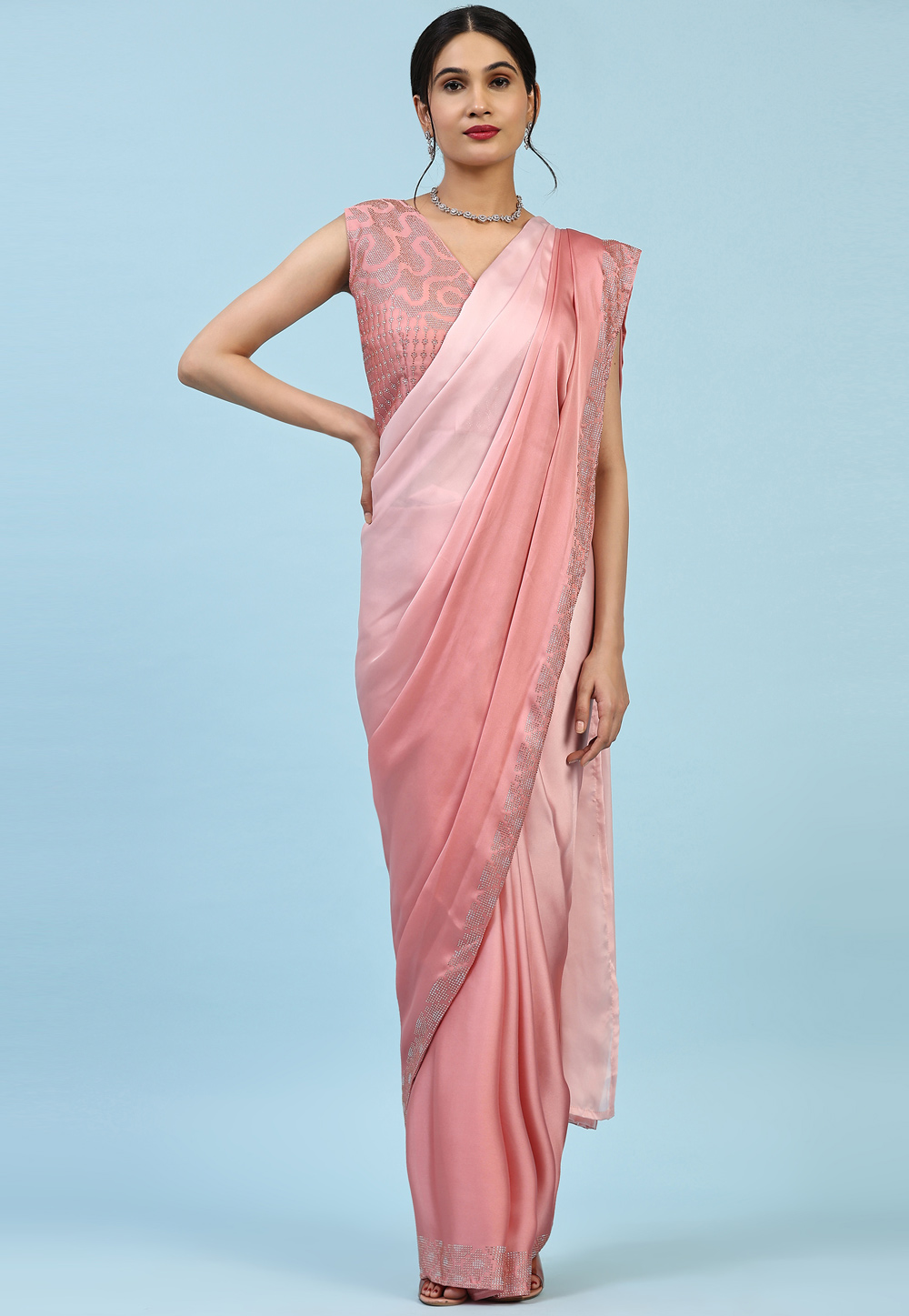 Peach Satin Georgette Designer Saree 268462