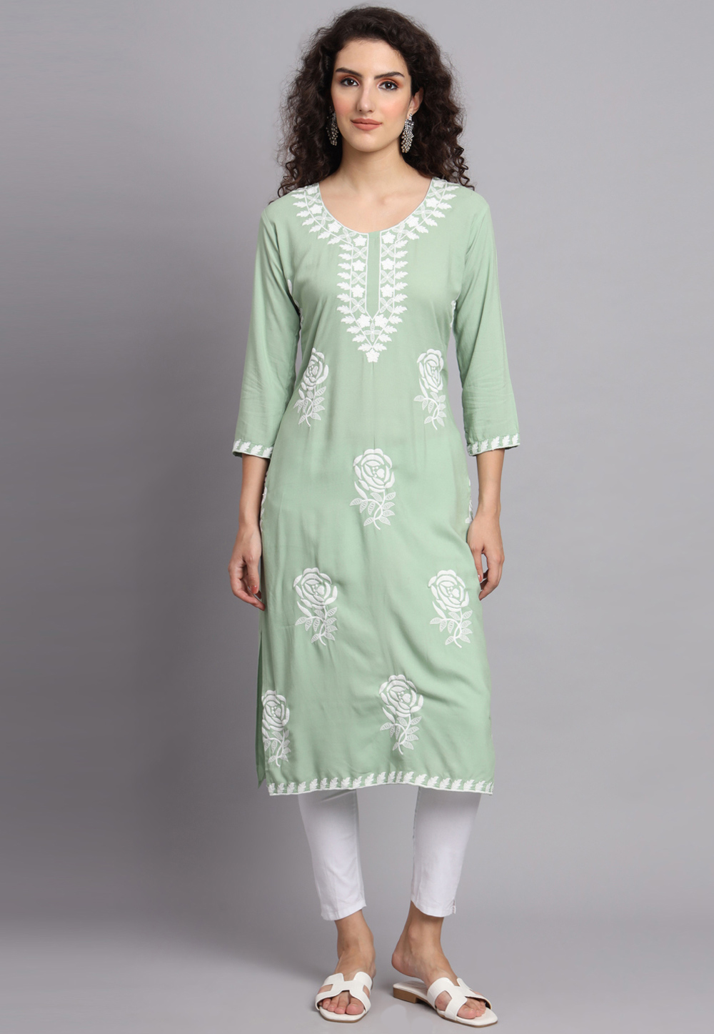 Pista Green Rayon Long Tunic 268629