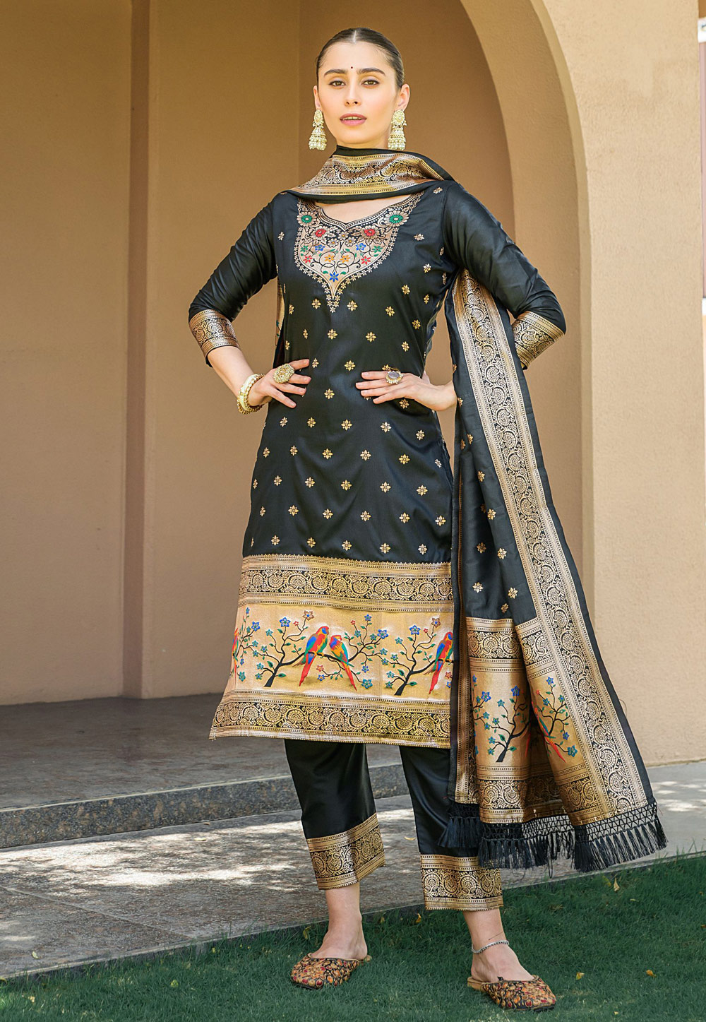 Black Banarasi Silk Pakistani Suit 269102