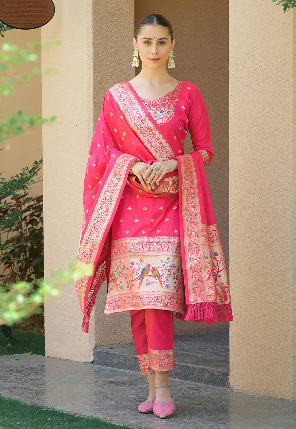 Pink Banarasi Silk Pant Style Suit 269103