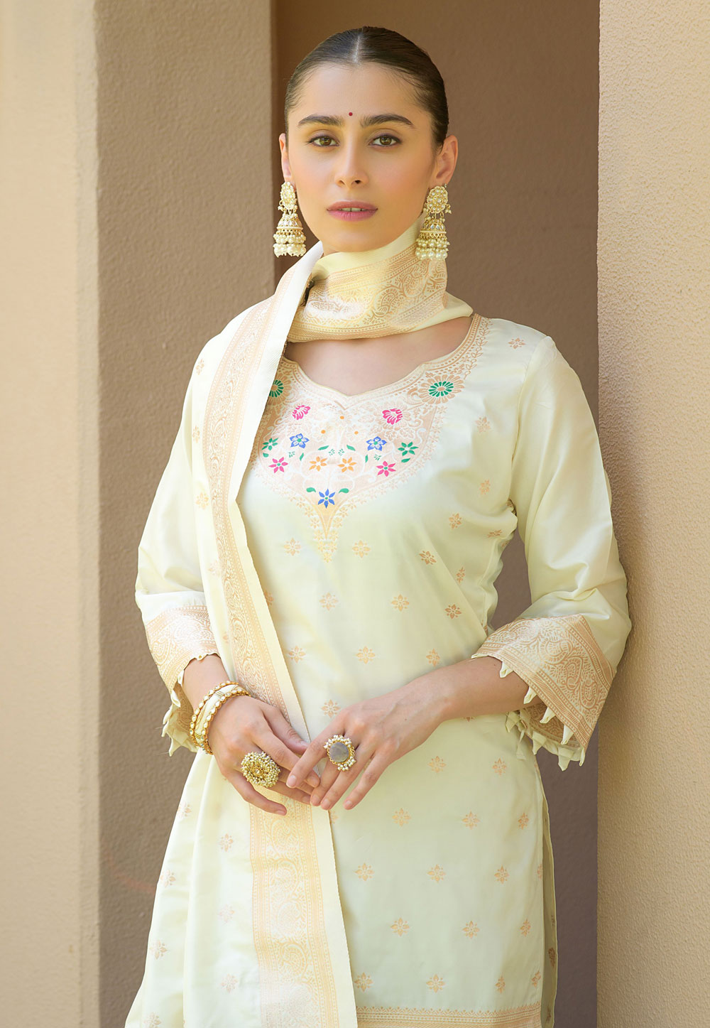 White banarsi clearance suit