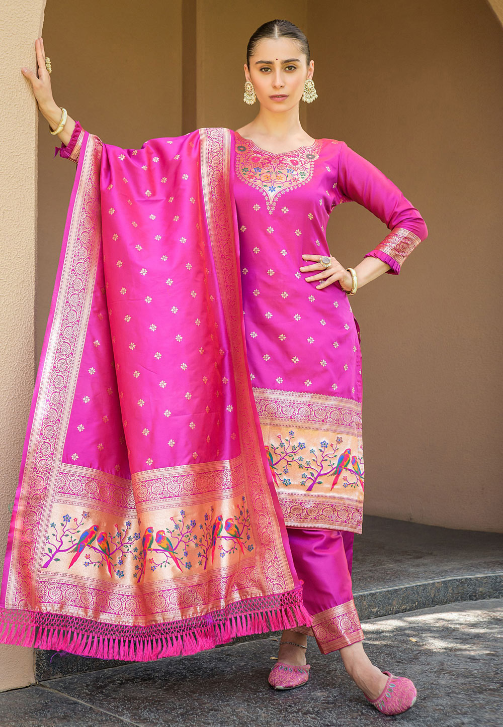 Pink Banarasi Silk Pant Style Suit 269107