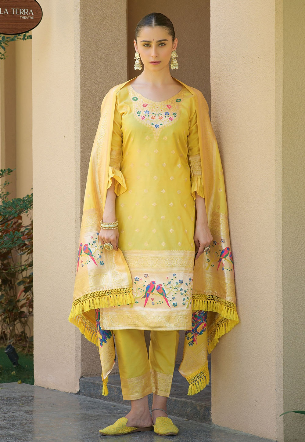 Yellow Banarasi Silk Pakistani Suit 269110