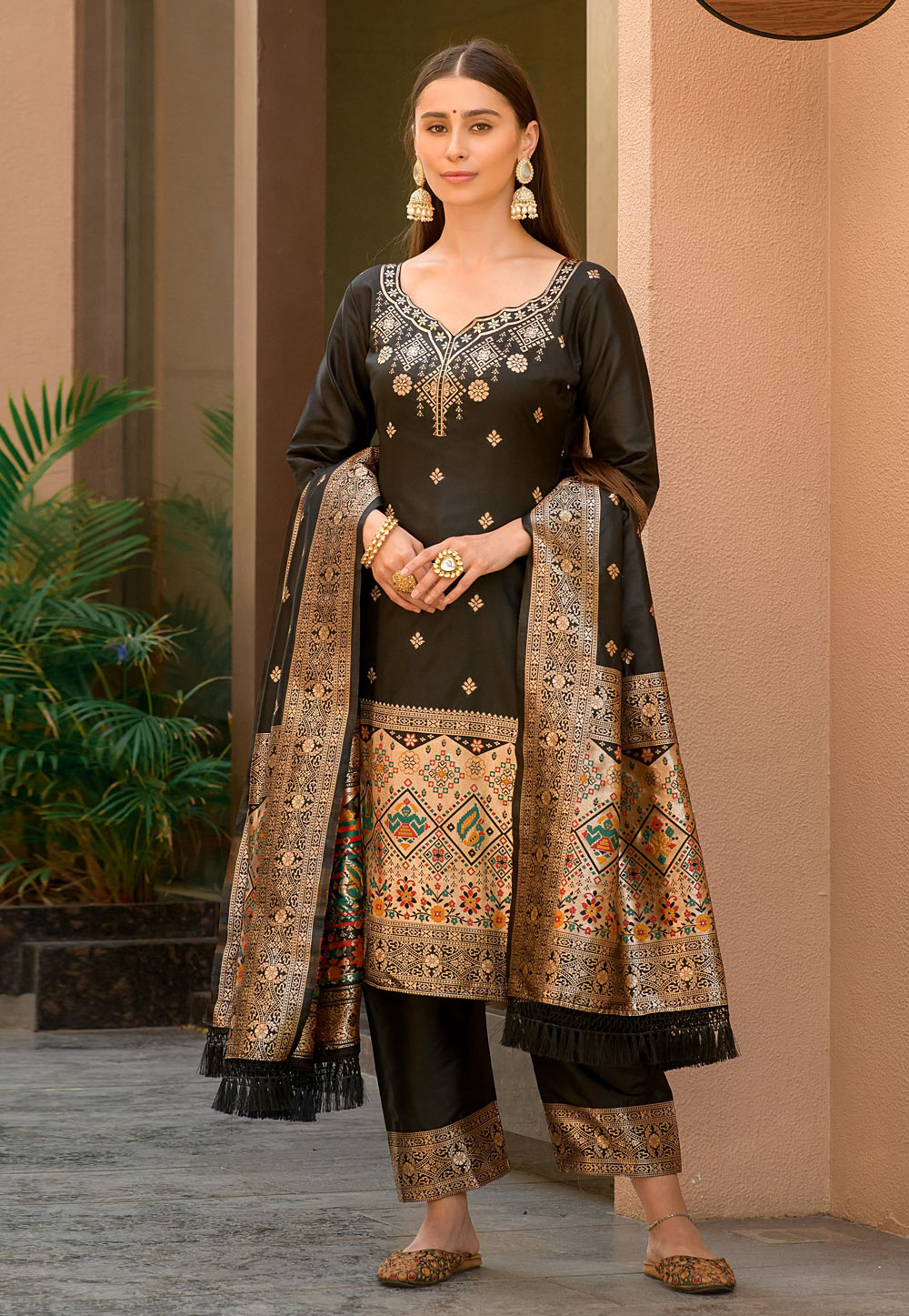 Black Banarasi Silk  Pakistani Suit 269092