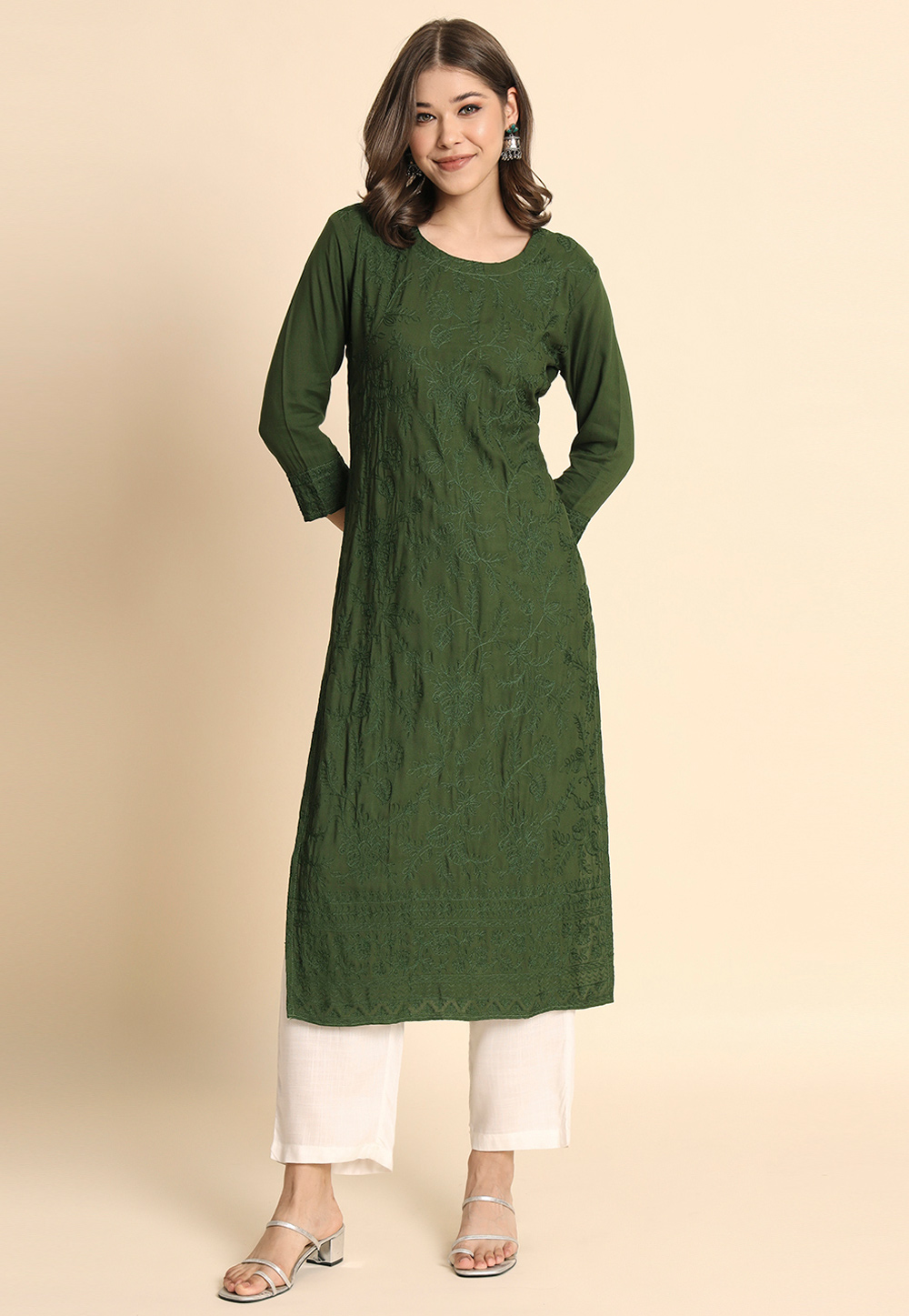Slub Rayon Casual Wear Kurti In Mehendi Green Colour - KR5550093