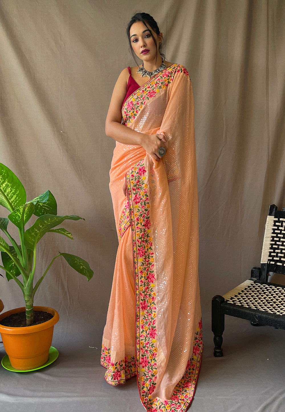Peach Georgette Saree With Blouse 269373