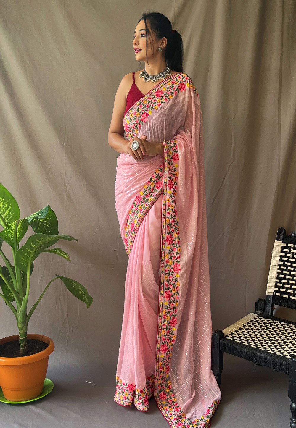 Pink Georgette Saree With Blouse 269375