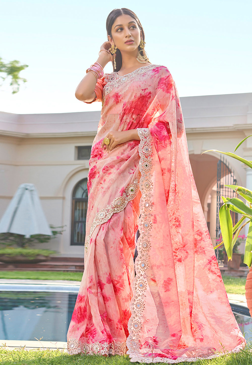 Pink Organza Saree With Blouse 269768