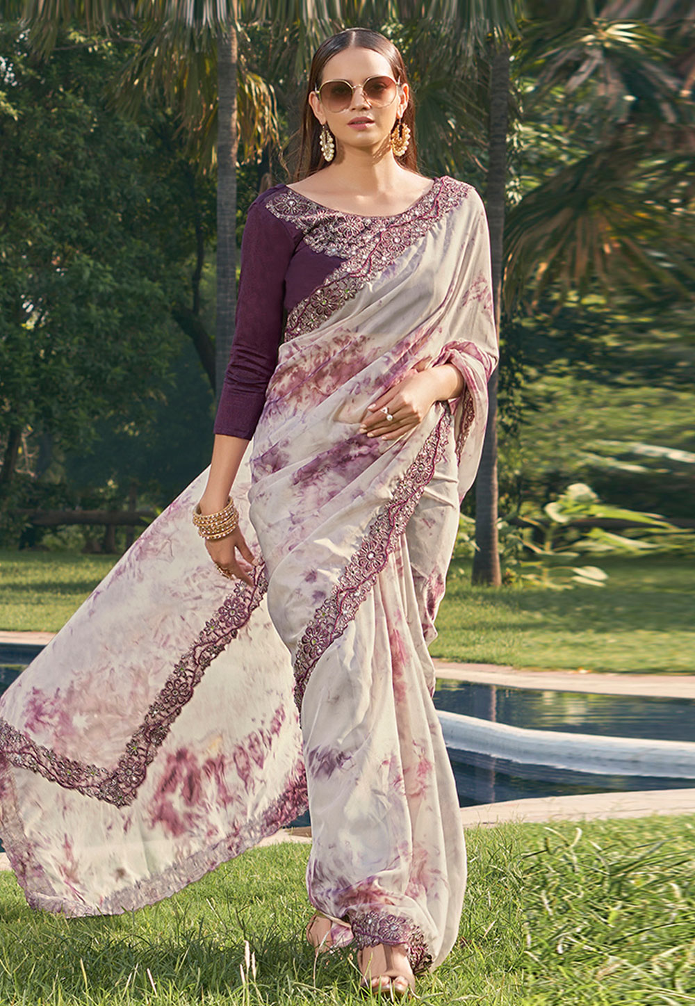 Cream Organza Saree With Blouse 269770