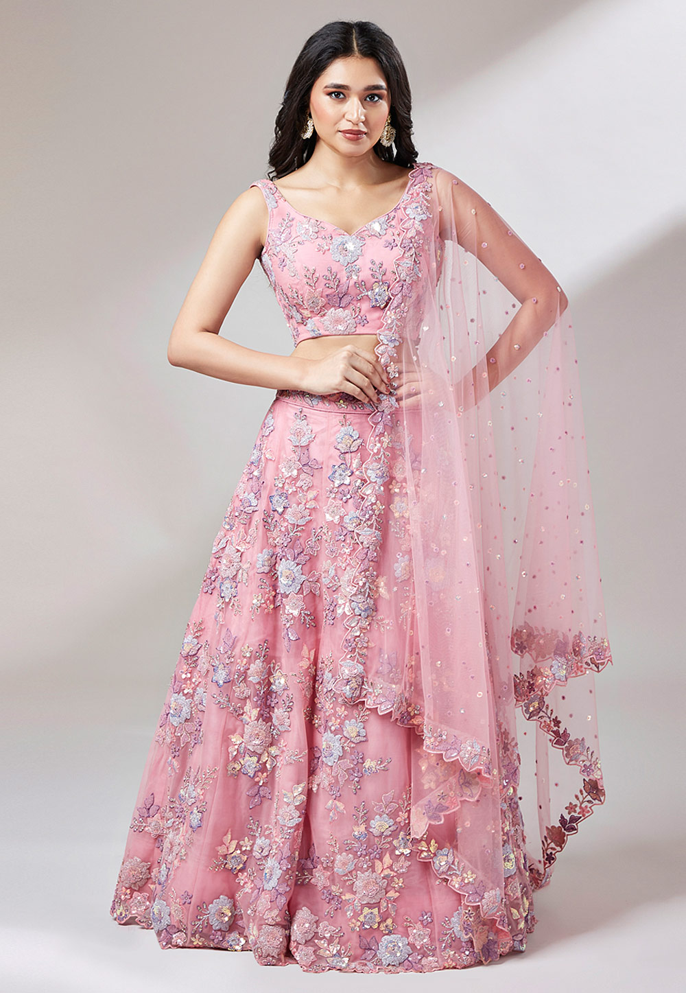 Light Pink Net A Line Lehenga Choli 269838