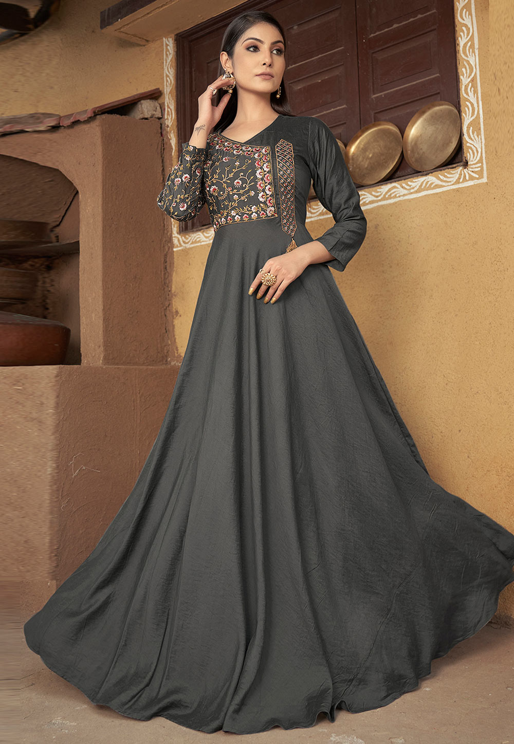 Light Grey Colour Gown – Just Salwars