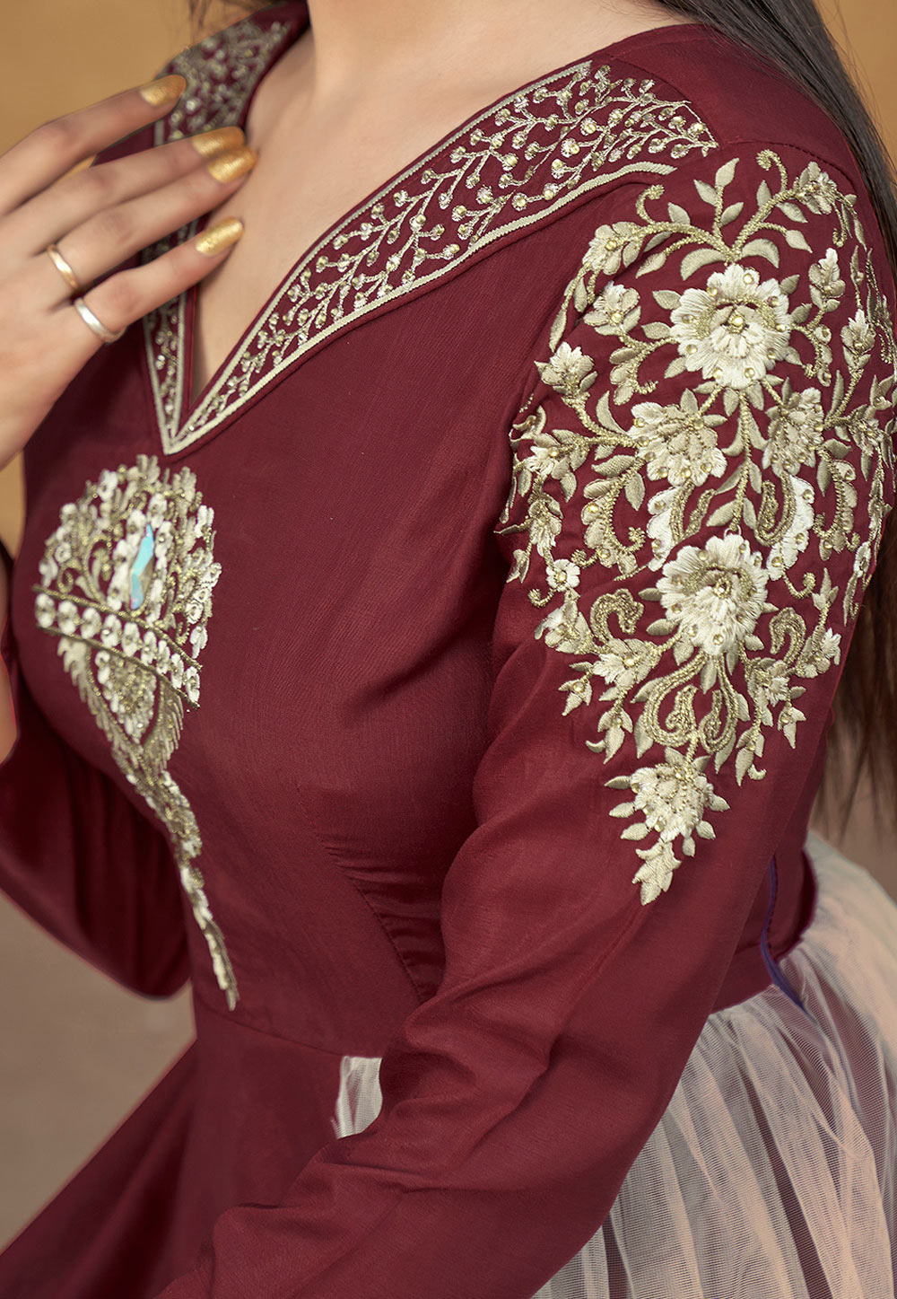 Maroon Indian Gown Design for Engagement | New Gown Design
