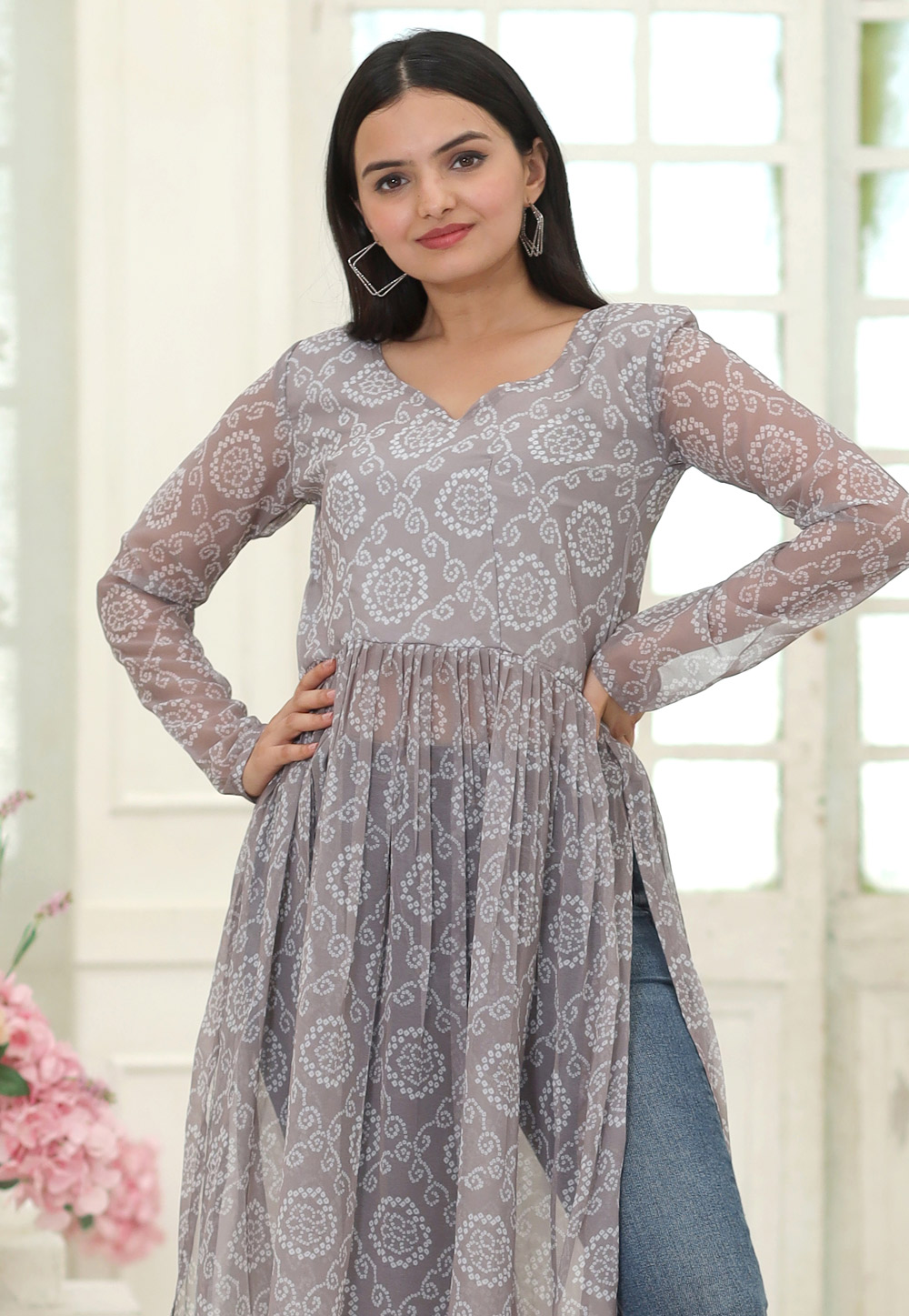 Buy online Printed Georgette Sheer Kurta from Kurta Kurtis for Women by  Libas for ₹760 at 60% off | 2024 Limeroad.com