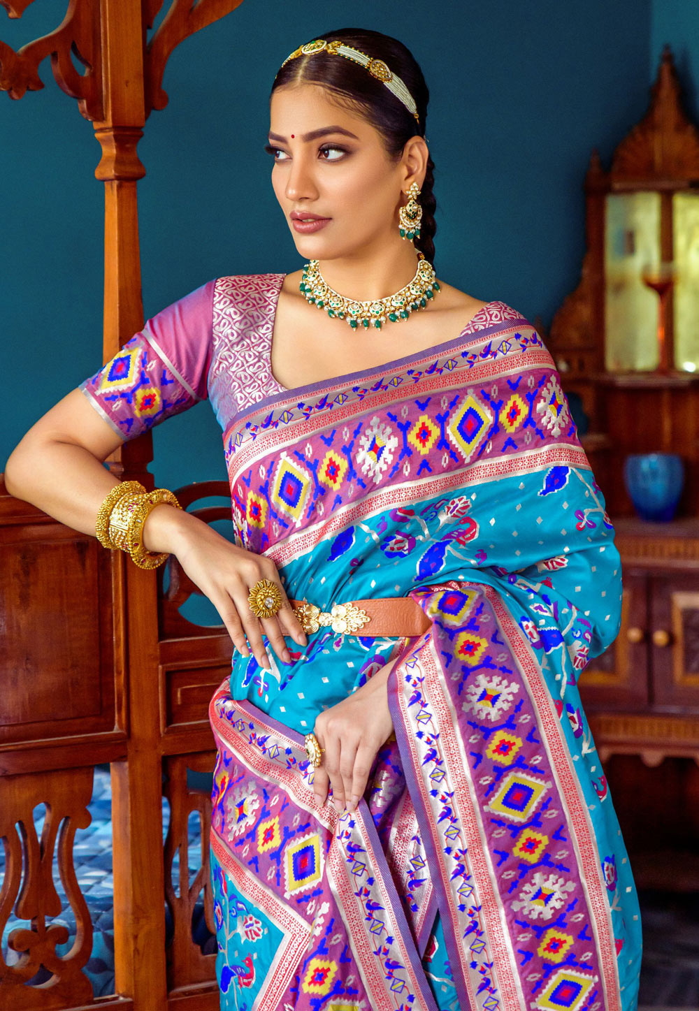 Buy Sky blue Chiffon Traditional Wear Zari Work Saree Online From Wholesale  Salwar.