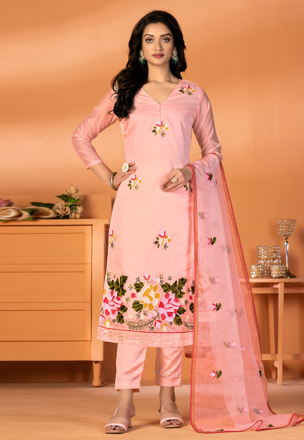 Peach Silk Pakistani Suit 270188