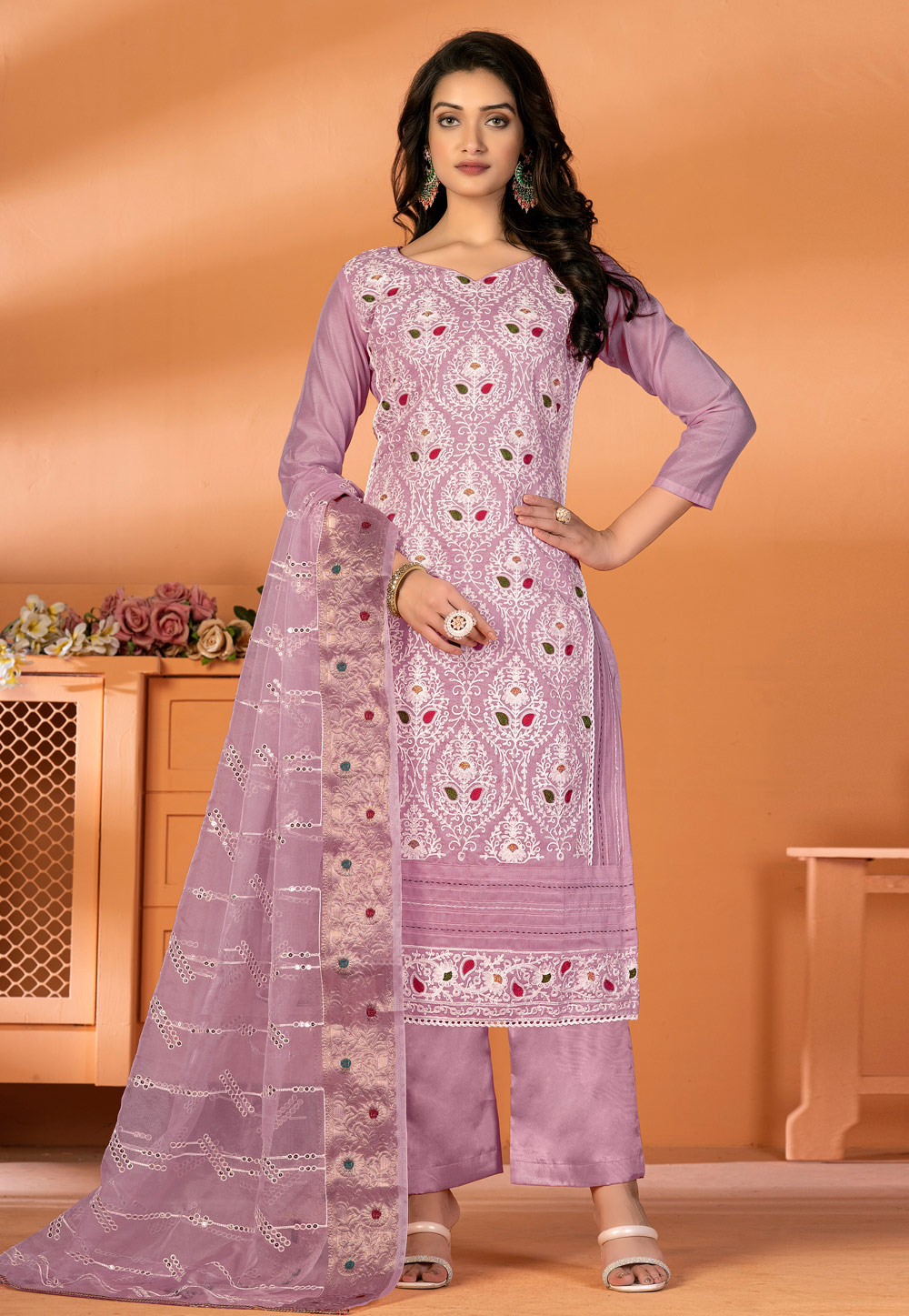 Light Purple Silk Pakistani Suit 270192