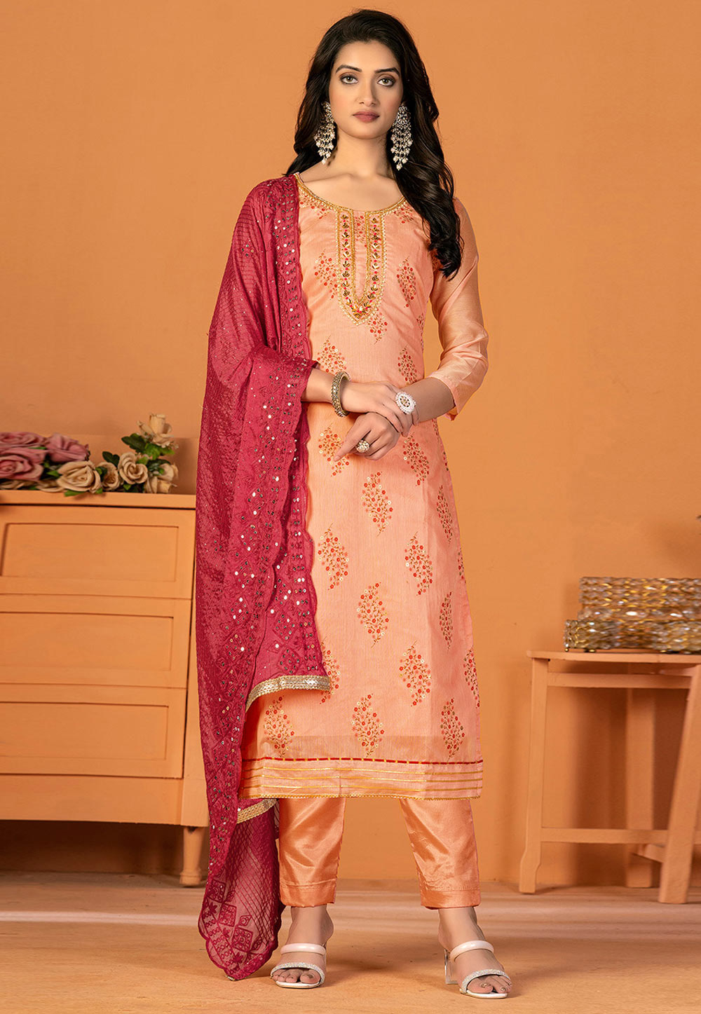 Peach Silk Pant Style Suit 270205