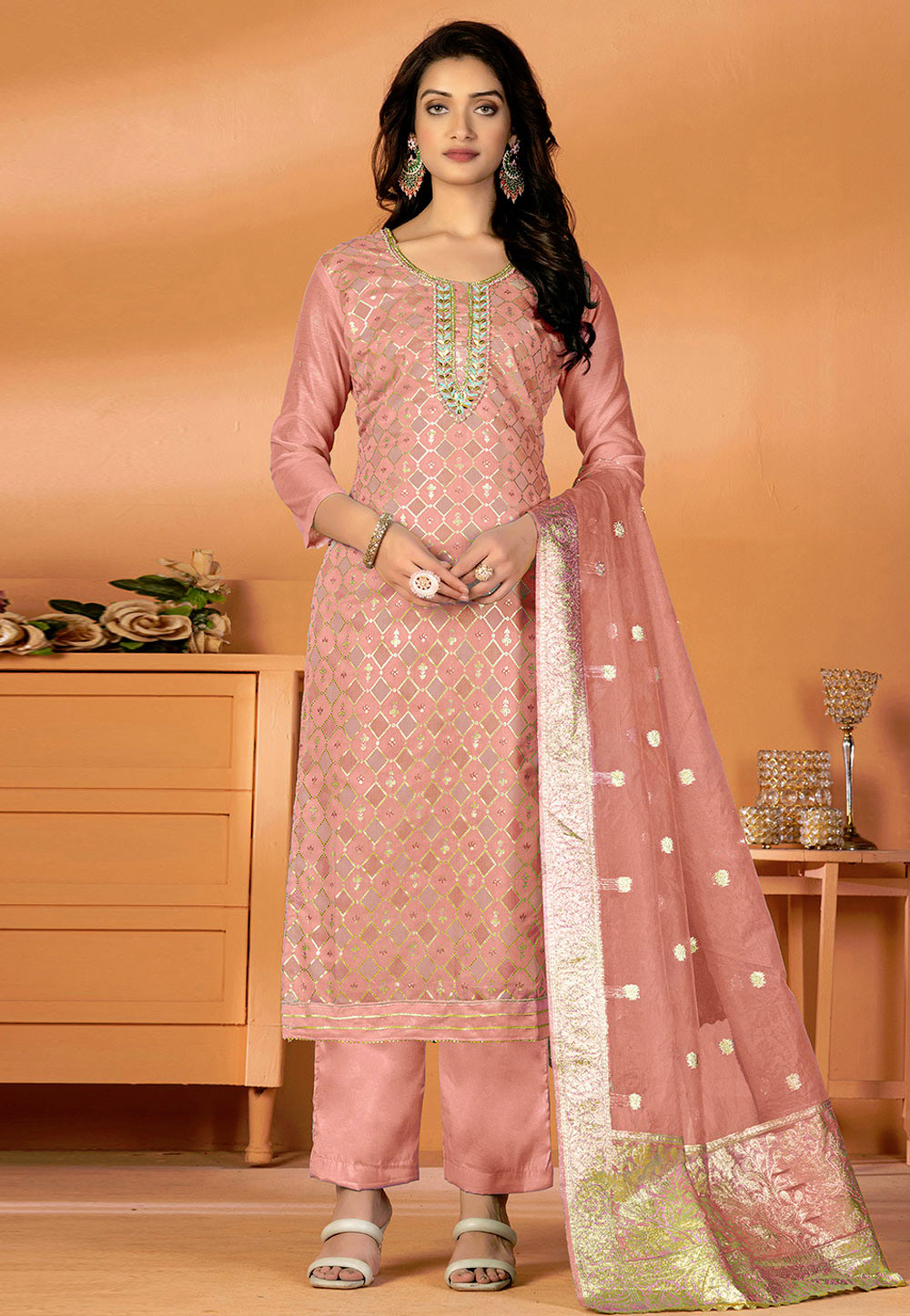 Pink Silk Pant Style Suit 270215