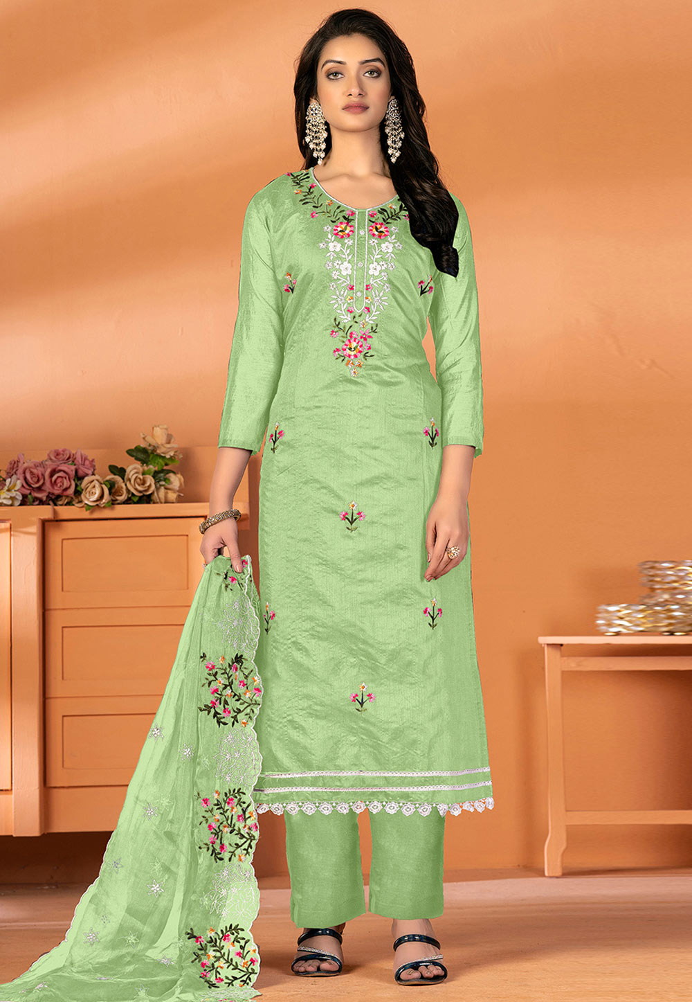 Light Green Silk Pakistani Suit 270218