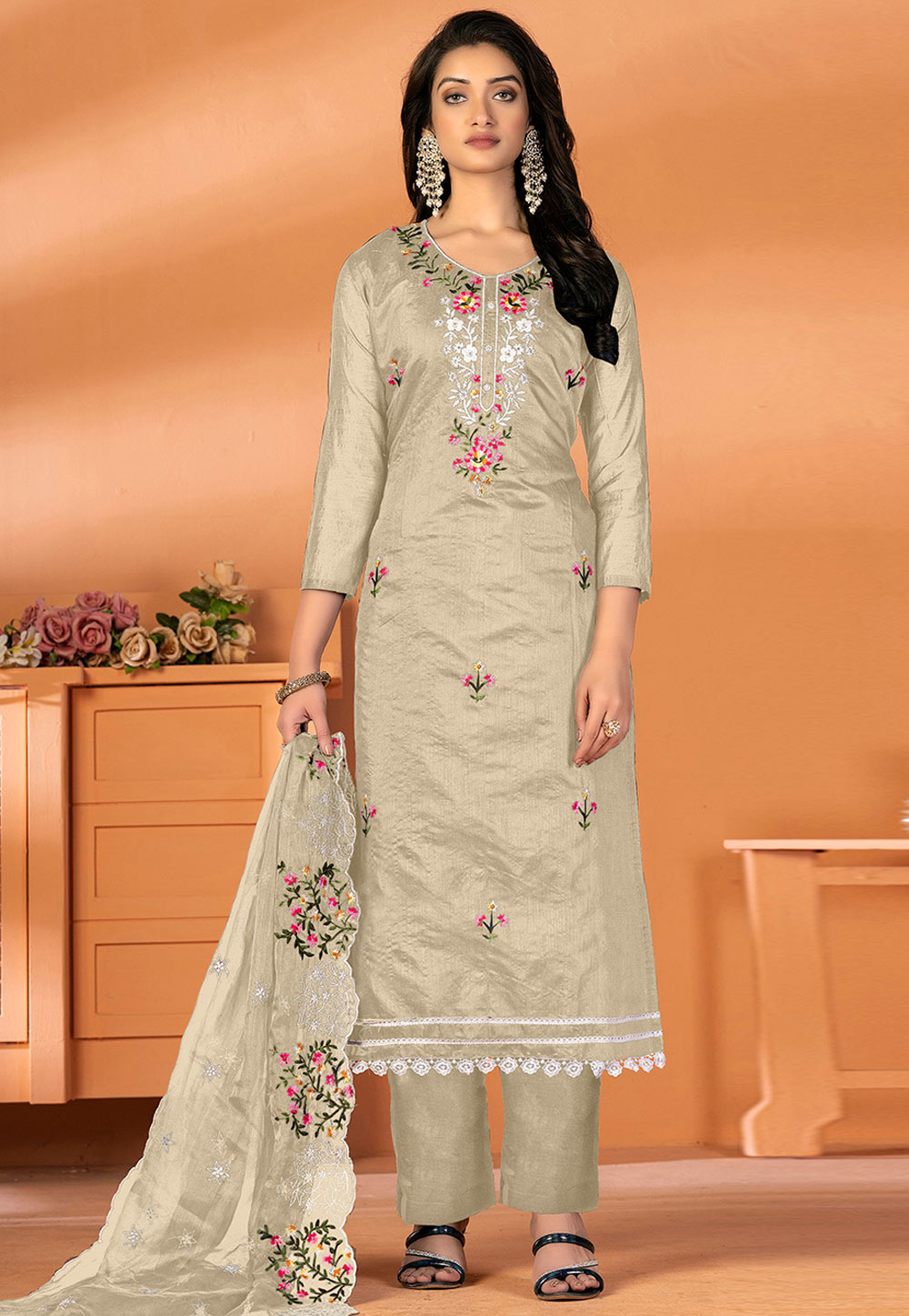Beige Silk Pakistani Suit 270220