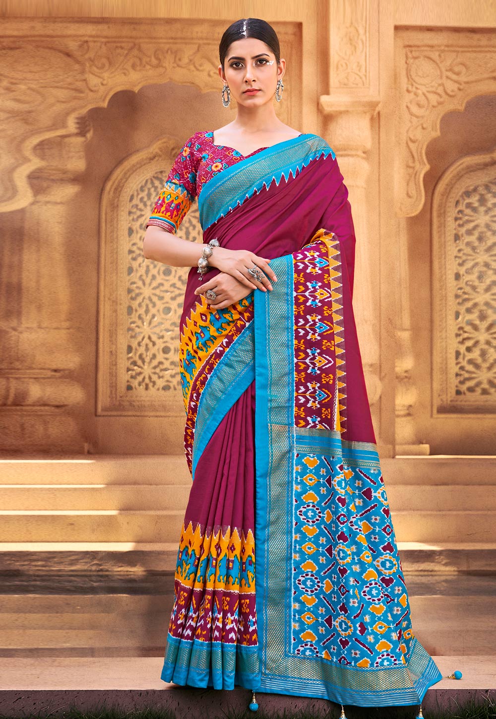 Contemporary Prints Contemporary Printed Pure Rajasthani Cotton Saree with  Tassels Hand Made Without Blouse Piece