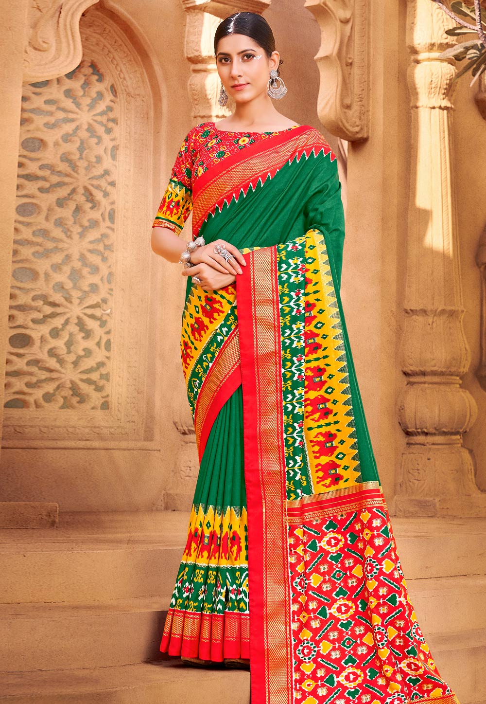 Green Cotton Silk Saree With Blouse 270347
