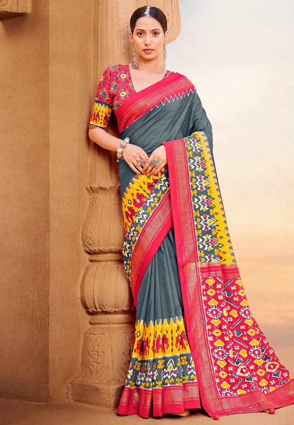 Grey Cotton Silk Saree With Blouse 270348