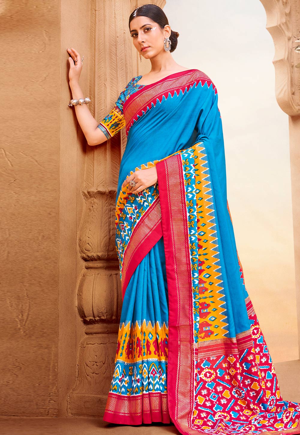 Turquoise Cotton Silk Saree With Blouse 270349