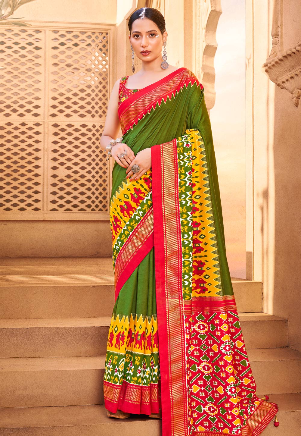 Mehndi Cotton Silk Saree With Blouse 270352