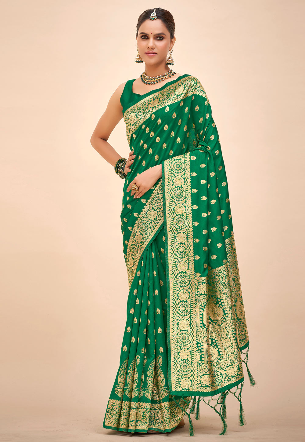 Green Banarasi Silk Saree With Blouse 270368