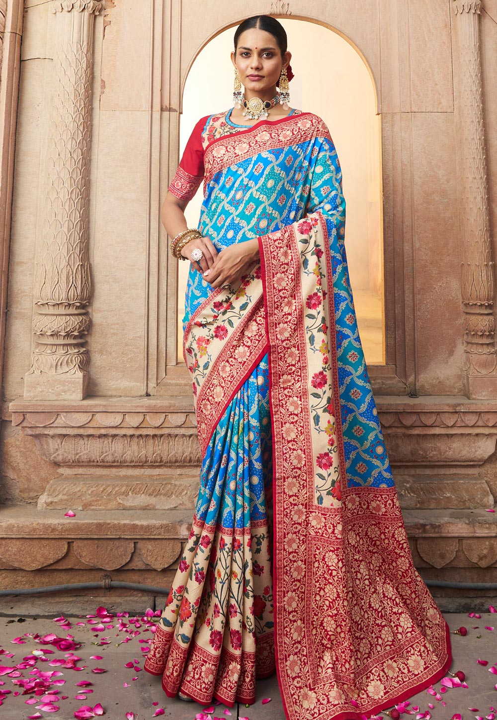 Light Blue Cotton Silk Saree With Blouse 270377