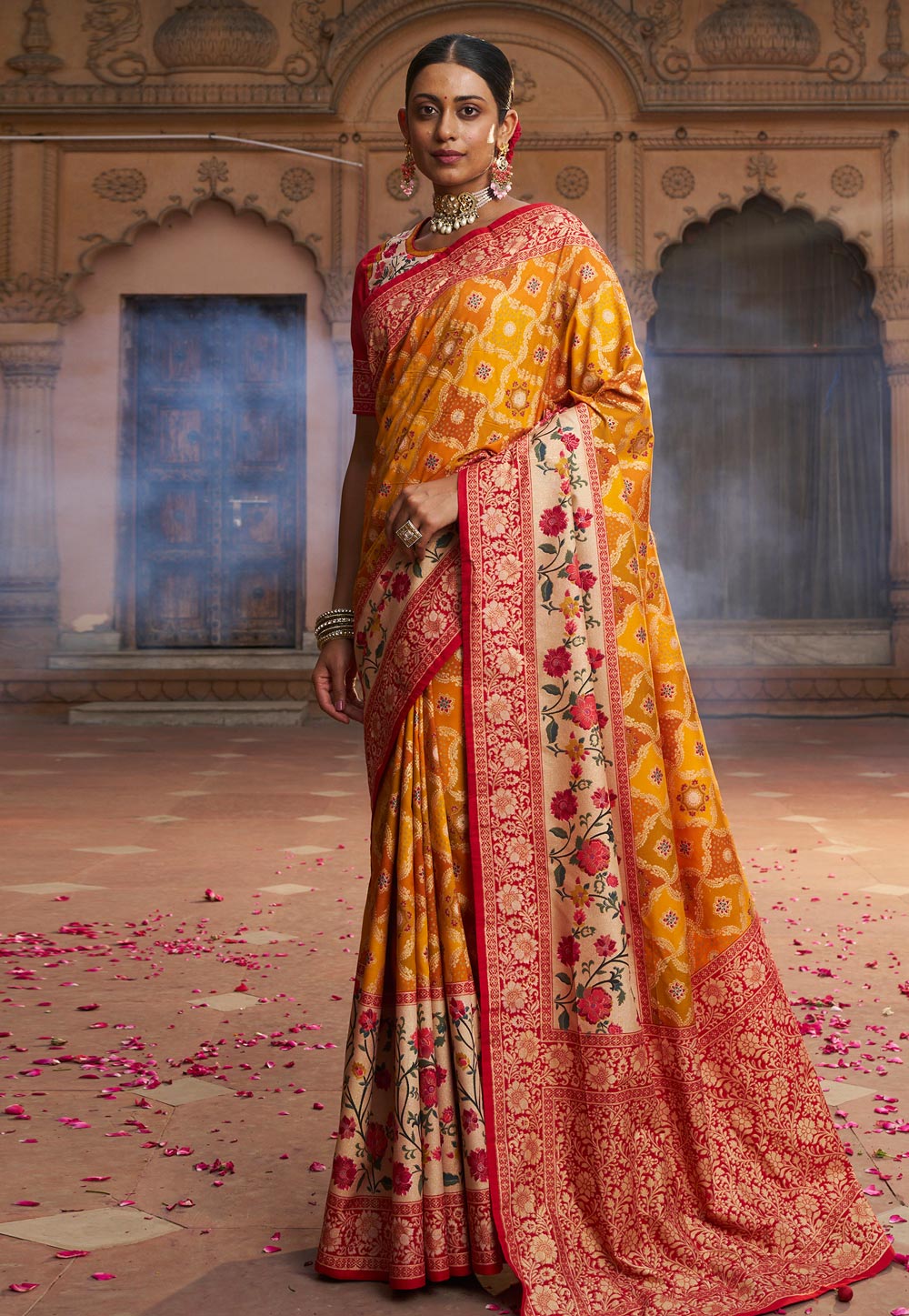 Yellow Cotton Silk Saree With Blouse 270379